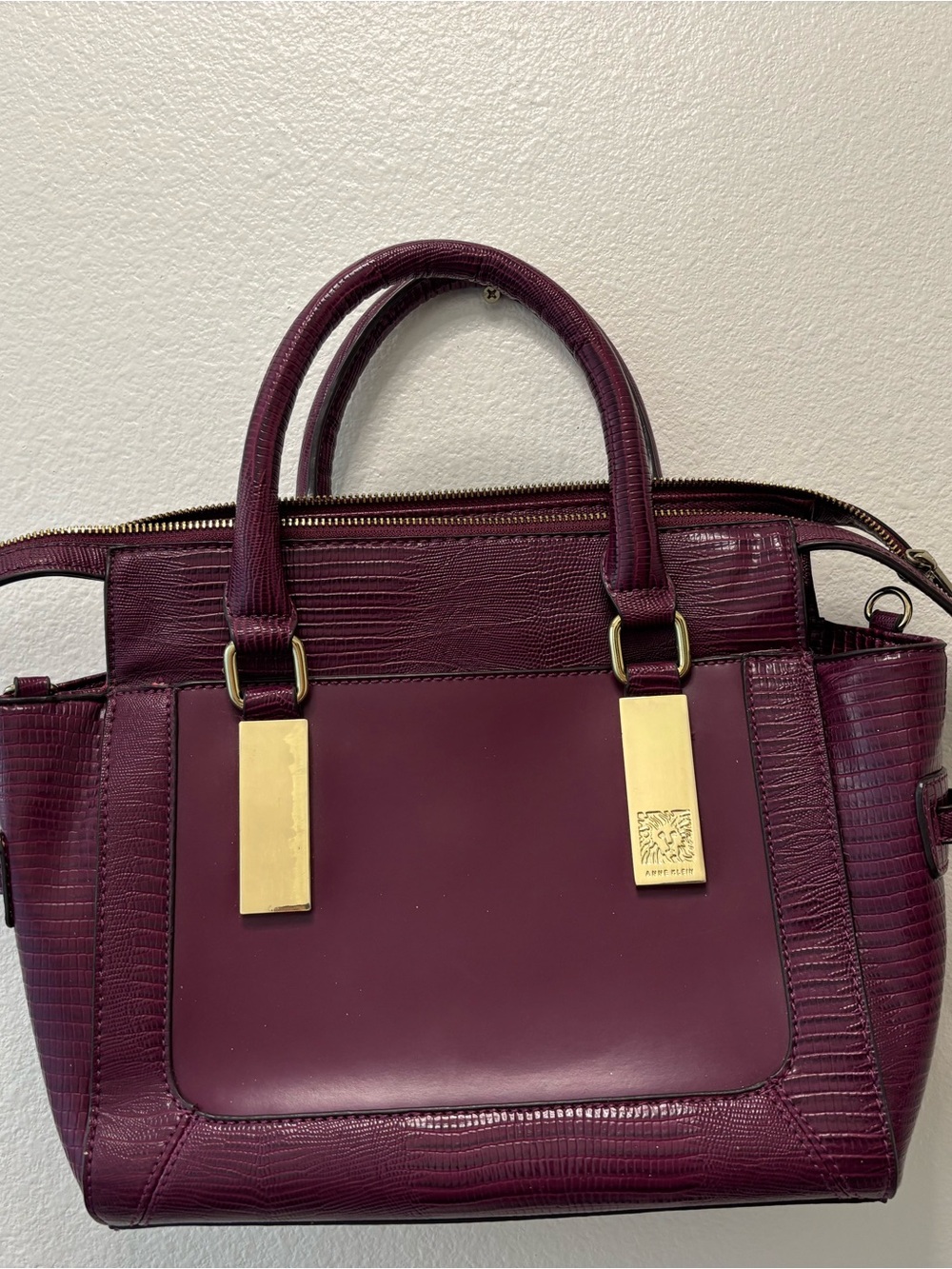 Bloomingdale's Plum Satchel with Gold-Tone Accents